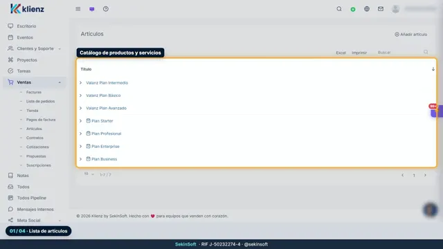 Tutorial del módulo Artículos de Klienz