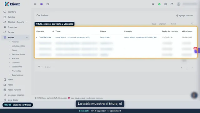 Tutorial del módulo Contratos de Klienz