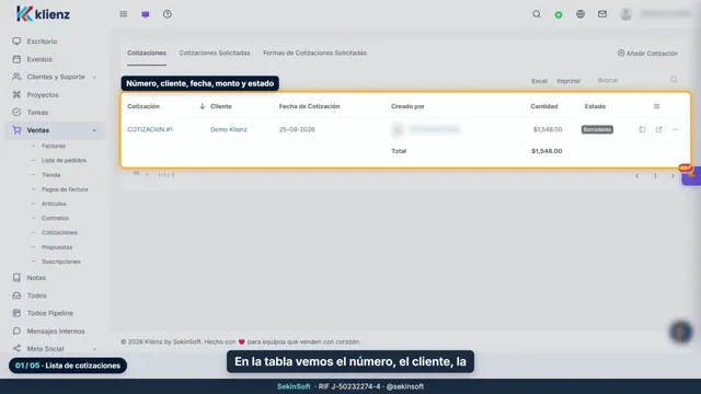 Tutorial del módulo Cotizaciones de Klienz