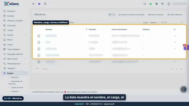 Tutorial del módulo Equipo de Klienz