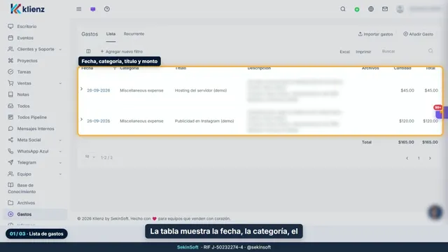 Tutorial del módulo Gastos de Klienz