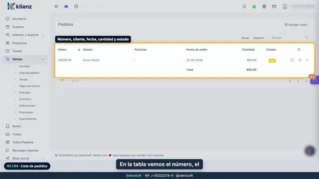 Tutorial del módulo Pedidos de Klienz