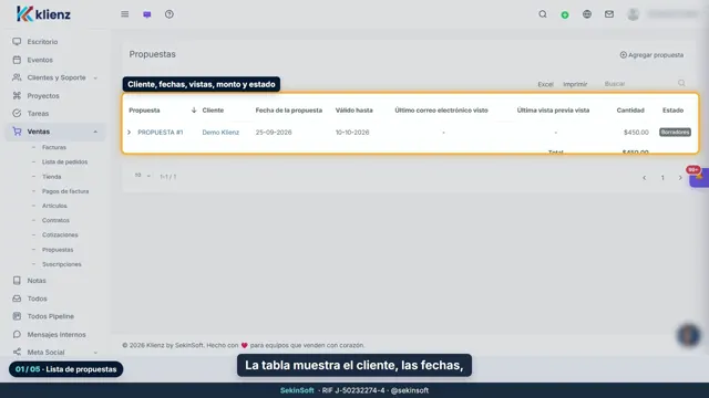 Tutorial del módulo Propuestas de Klienz