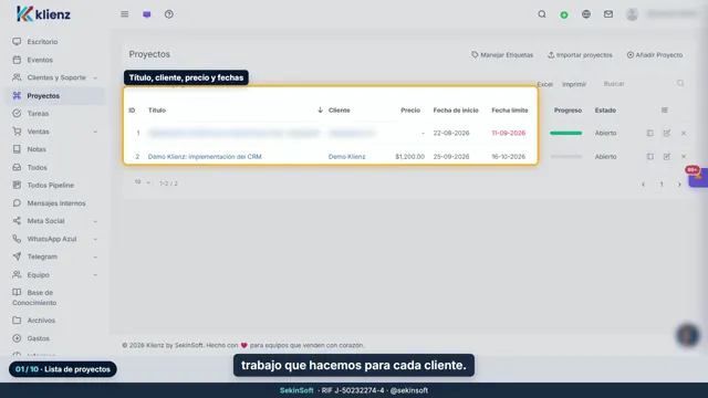 Tutorial del módulo Proyectos de Klienz