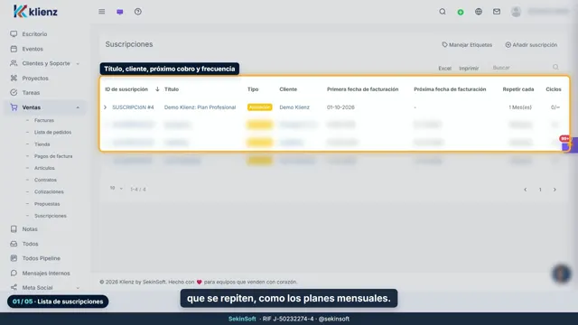 Tutorial del módulo Suscripciones de Klienz