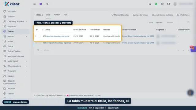 Tutorial del módulo Tareas de Klienz